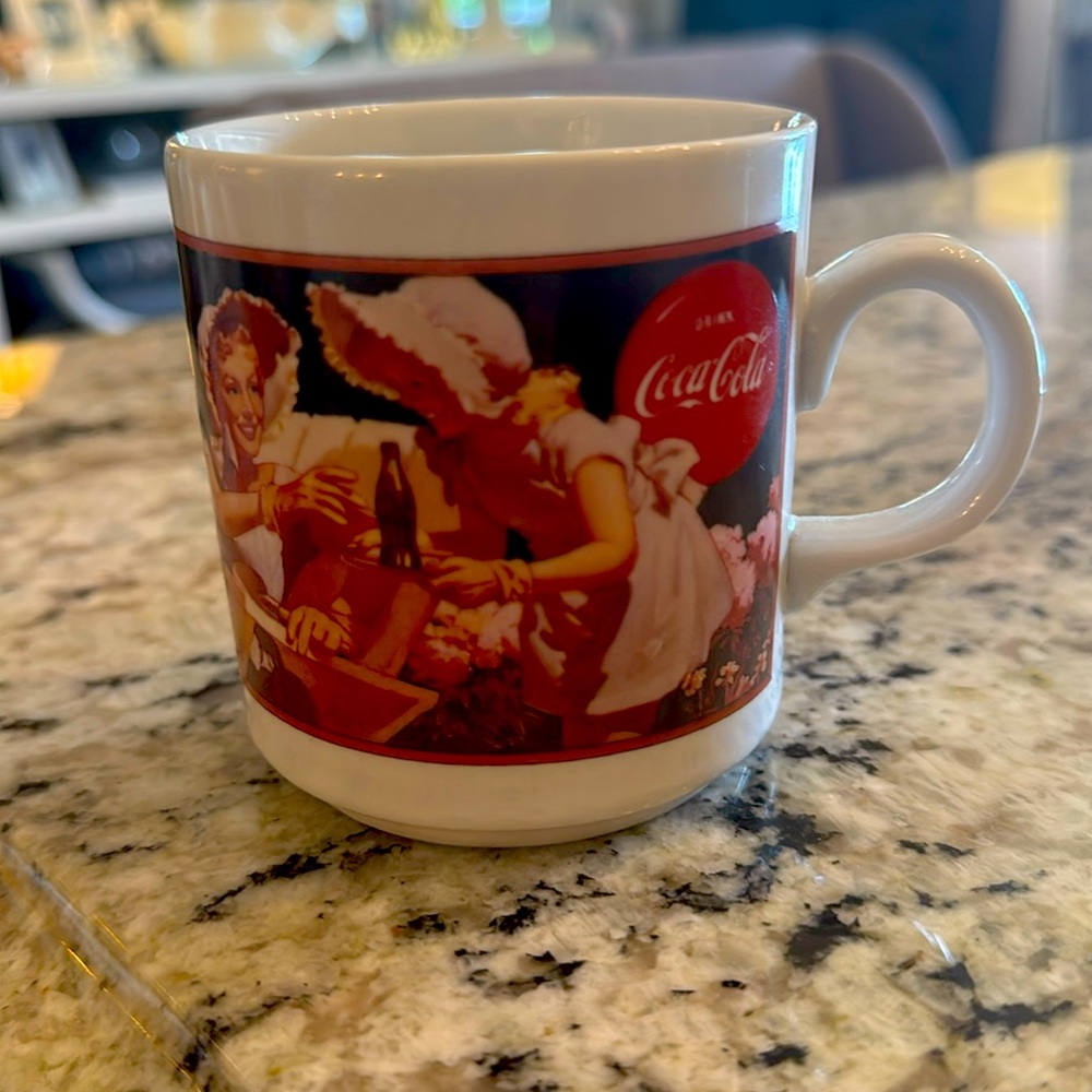 Vintage Coca Cola Ceramic Mug with 1950 Hospitality Poster